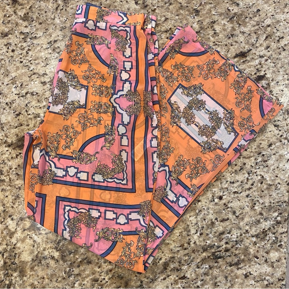 PrettyLittleThing Pink and Orange Sheer Printed Swim Coverup Pants
